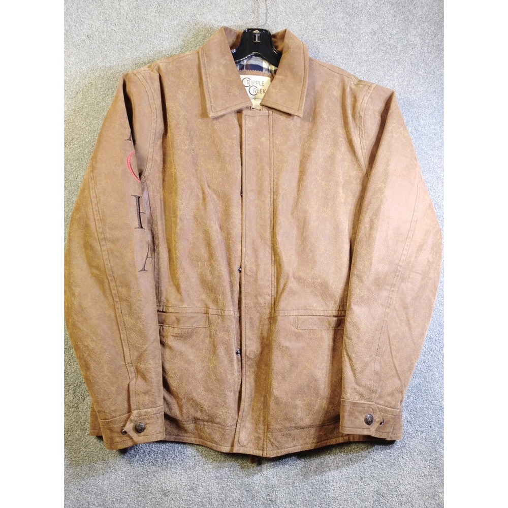 Cripple Creek Mens Jacket Brown M Leather Full Zip Collared Coat